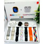 i20 Ultra MAX Suite (10-in-1) SmartWatch + Aiirpods Pro with Transparent Screen Guard Watch with Seven Decorated Straps - Silver