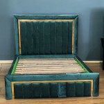 Strong Wood Double Bed Frame suede Material Gold design