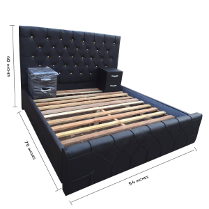 DOUBLE SIZE LEATHER BED WOOD 54*75 INCHES WITH TWO SIDE BED DRAWERS -BLACK